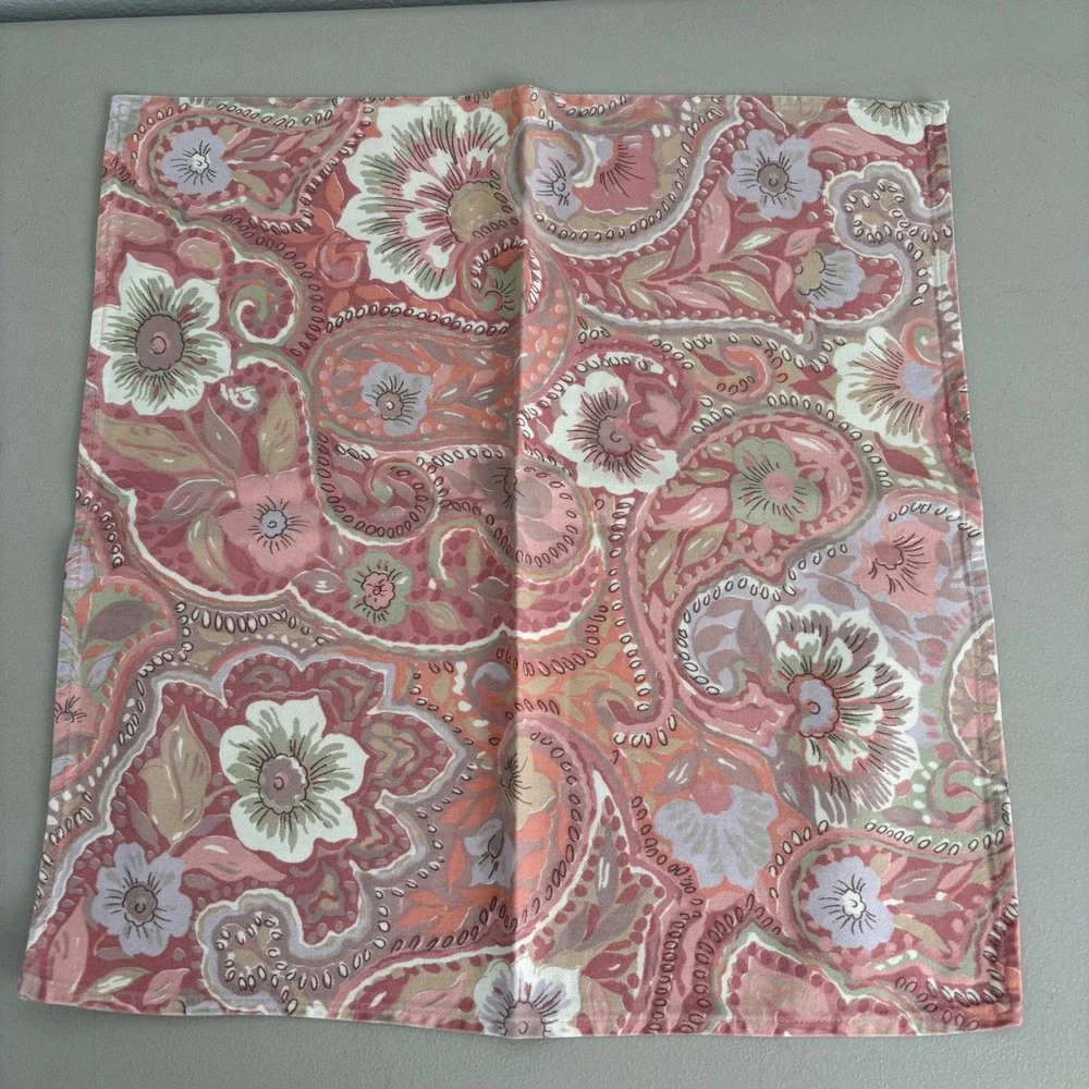 VTG Floral Paisley SQ Tablecloth & 7Napkin Set Terracotta Sage Lavender 34x34